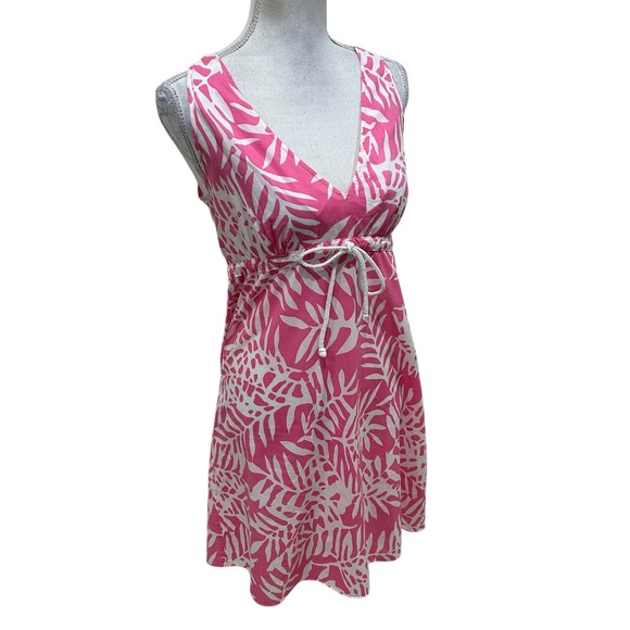 Skirtin Around boutique Pink & White Leaf print v neck sleeveless tie size 10 - Picture 3 of 9